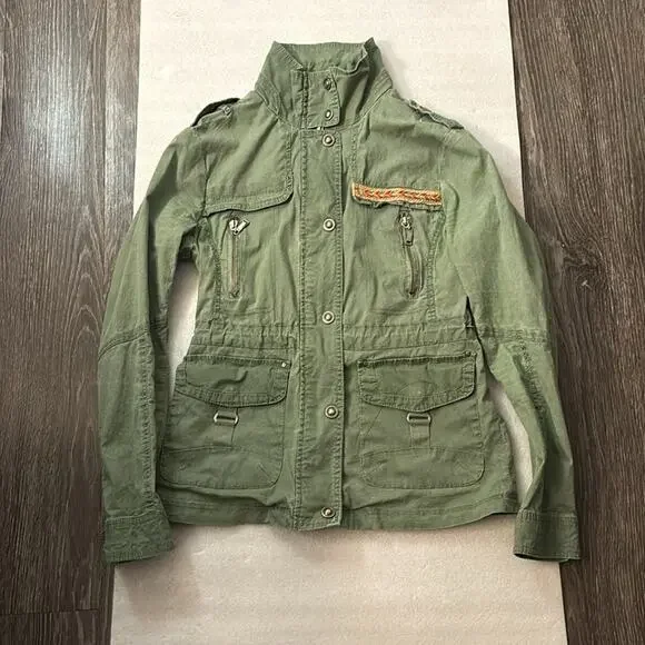 Daytrip Green Army Jacket M Lightweight Boho Cabincore Fisherman Gorpcore Skater - Picture 5 of 15